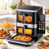 Devanti 12L Air Fryer Dual Basket Stacked 10 Inch Pizza Maker 2800W Touch Black
