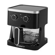 Devanti 4.5L Glass Air Fryer Kitchen Oven Knob Control 1350W Healthy Cooker Black