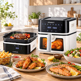 Devanti 8L Air Fryer BBQ Grill 2-in-1 Flip 1650W Touch Control Oil Free White In Australia - Darrahopens