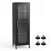 Artiss Buffet Cabinet Sideboard Slim Fluted Kitchen Storage Trolley Wheels Black In Australia - Darrahopens