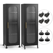 Artiss Buffet Cabinet Sideboard X2 Slim Kitchen Storage Trolley Wheels Black