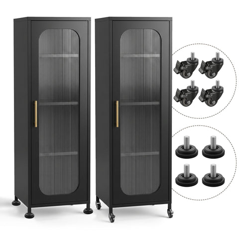 Artiss Buffet Cabinet Sideboard X2 Slim Kitchen Storage Trolley Wheels Black