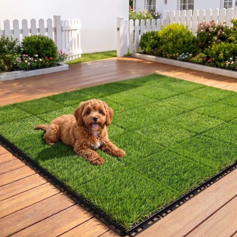 Prime Turf Artificial Grass Turf Tiles Interlocking Fake Grass Mat for Balcony Pet 24 Pack
