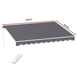 Instahut Retractable Folding Arm Awning Motorised Sunshade 3.5M X 3M Grey