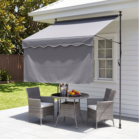 Instahut 2.1M x 1.8M Manual Pivot Arm Awning With Front Curtain Grey In Australia - Darrahopens