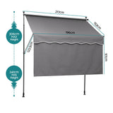 Instahut 2.1M x 1.8M Manual Pivot Arm Awning With Front Curtain Grey