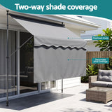 Instahut 2.1M x 1.8M Manual Pivot Arm Awning With Front Curtain Grey