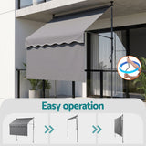 Instahut 2.1M x 1.8M Manual Pivot Arm Awning With Front Curtain Grey