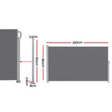 Instahut 1.8X3.5M Side Awning Retractable Privacy Screen Outdoor Sun Shade Grey
