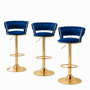 Artiss Bar Stools X3 Kitchen Counter Chair Gas Lift Velvet Woven Backrest Navy In Australia - Darrahopens
