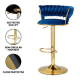 Artiss Bar Stools X3 Kitchen Counter Chair Gas Lift Velvet Woven Backrest Navy