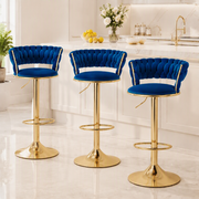 Artiss Bar Stools X3 Kitchen Counter Chair Gas Lift Velvet Woven Backrest Navy In Australia - Darrahopens