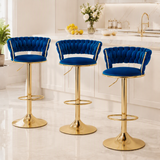 Artiss Bar Stools X3 Kitchen Counter Chair Gas Lift Velvet Woven Backrest Navy In Australia - Darrahopens