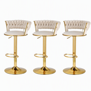Artiss Bar Stools X3 Kitchen Counter Chair Gas Lift Velvet Woven Backrest Ivory In Australia - Darrahopens