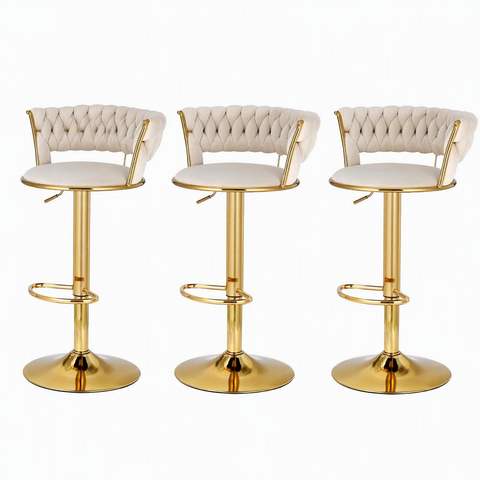 Artiss Bar Stools X3 Kitchen Counter Chair Gas Lift Velvet Woven Backrest Ivory In Australia - Darrahopens