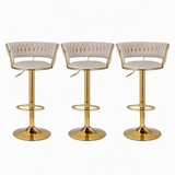 Artiss Bar Stools X3 Kitchen Counter Chair Gas Lift Velvet Woven Backrest Ivory In Australia - Darrahopens