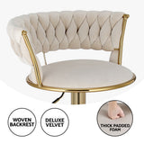 Artiss Bar Stools X3 Kitchen Counter Chair Gas Lift Velvet Woven Backrest Ivory In Australia - Darrahopens