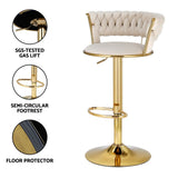 Artiss Bar Stools X3 Kitchen Counter Chair Gas Lift Velvet Woven Backrest Ivory In Australia - Darrahopens