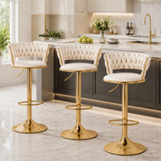 Artiss Bar Stools X3 Kitchen Counter Chair Gas Lift Velvet Woven Backrest Ivory In Australia - Darrahopens