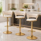 Artiss Bar Stools X3 Kitchen Counter Chair Gas Lift Velvet Woven Backrest Ivory In Australia - Darrahopens