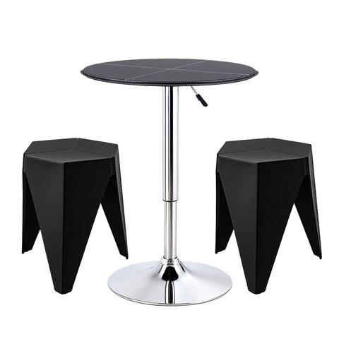 Artiss Bar Stools and Table Set 3PCS Dining Desk Kitchen Chair PVC Leather Black