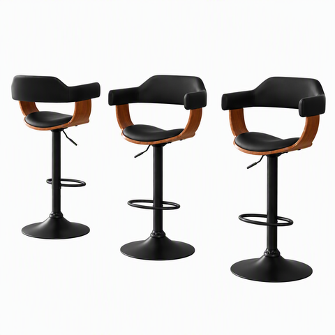 Artiss Bar Stools X3 Kitchen Counter Chair Gas Lift Swivel PU Selina All Black In Australia - Darrahopens