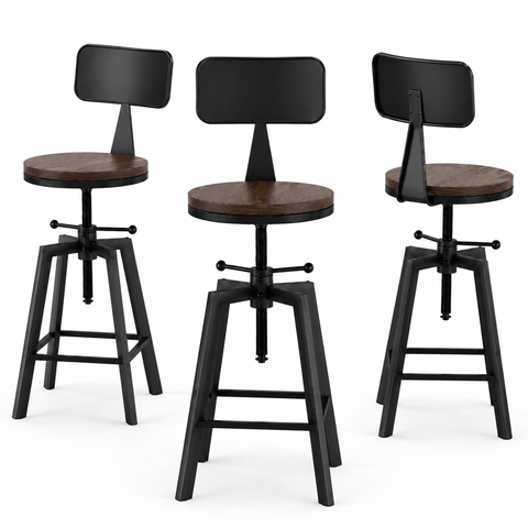 Artiss 3x Bar Stool Swivel Industrial Counter Barstools 63-79cm Seat Height Adjustable Metal Legs