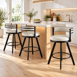 Artiss Bar Stools Set of 3 Swivel Counter Stools with Padded Backrest PU Leather Beige In Australia - Darrahopens
