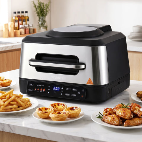 Devanti 5-in-1 Electric BBQ Grill Air Fryer, 2200W 8L Smart Thermometer In Australia - Darrahopens