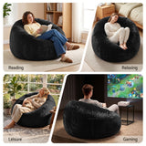 Darrahopens Furniture > Sofas > Sofa Accessories Artiss Bean Bag Chair Cover (No Filler) Soft Faux Fur Beanbag Cover Large Round Stuffed Animal Storage Bean Bag Cover Washable Lazy Sofa Cover for Adults Kids Teens, Black
