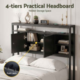 Artiss Bed Headboard King Single Storage Bedhead Charging Station Black