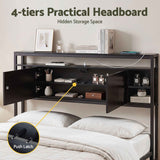 Artiss Bed Headboard Queen Storage Bedhead Charging Station Black