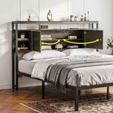 Artiss Bed Headboard Queen Storage Bedhead Charging Station Black