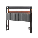 Artiss Double Headboard Charging Station Storage LED Light Grey Upholstered