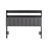 Artiss Double Headboard Charging Station Storage LED Light Grey Upholstered