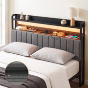 Artiss King Headboard Charging Station Storage LED Light Grey Upholstered