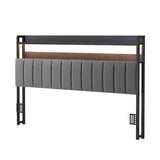 Artiss King Headboard Charging Station Storage LED Light Grey Upholstered