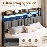 Artiss King Headboard Charging Station Storage LED Light Grey Upholstered