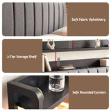 Artiss Queen Headboard Charging Station Storage LED Light Grey Upholstered