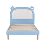 Artiss Kids King Single Bed Frame Upholstered Bear Headboard Waterproof Leather Boys Bed 180kg Capacity Blue and White