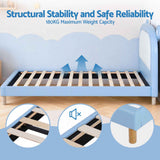 Artiss Kids King Single Bed Frame Upholstered Bear Headboard Waterproof Leather Boys Bed 180kg Capacity Blue and White