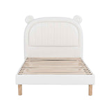 Artiss Kids King Single Bed Frame Bear Ears Headboard Upholstered Leather Platform Bed for Child