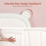 Artiss Kids King Single Bed Frame Bear Ears Headboard Upholstered Leather Platform Bed for Child