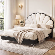 Artiss Queen Bed Frame with Adjustable Shell Headboard and PVC Upholstery