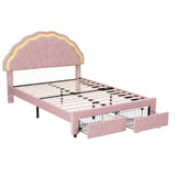 Artiss Double Bed Frame with 2 Storage Drawers Upholstered Velvet Platform Bed LED Headboard Pink In Australia - Darrahopens