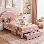Artiss King Single Bed Frame with 1 Storage Drawers Upholstered Velvet Platform Bed LED Headboard Pink In Australia - Darrahopens