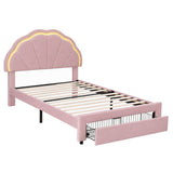 Artiss King Single Bed Frame with 1 Storage Drawers Upholstered Velvet Platform Bed LED Headboard Pink In Australia - Darrahopens