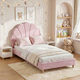Artiss Single Bed Frame Scallop Upholstered Headboard Pink Velvet Platform Base Support up to 180kg In Australia - Darrahopens