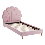 Artiss Single Bed Frame Scallop Upholstered Headboard Pink Velvet Platform Base Support up to 180kg In Australia - Darrahopens