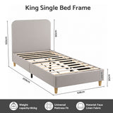 Artiss King Single Bed Frame with Headboard, Faux Linen Fabric Grey
